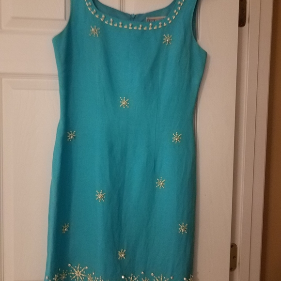 Turquiose dress with pearl bead embroidery - Picture 2 of 4